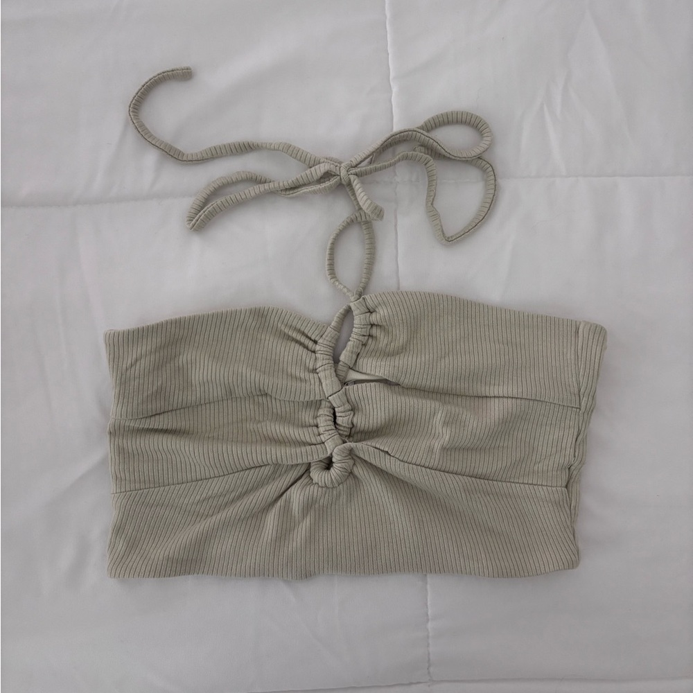 Light Green Ribbed Strapless Top